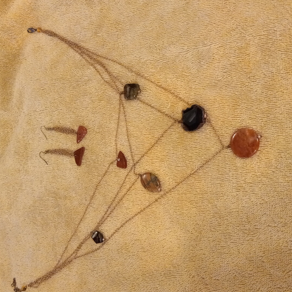 ONE-OF-A-KIND Stone and pearl necklace and earrings set
